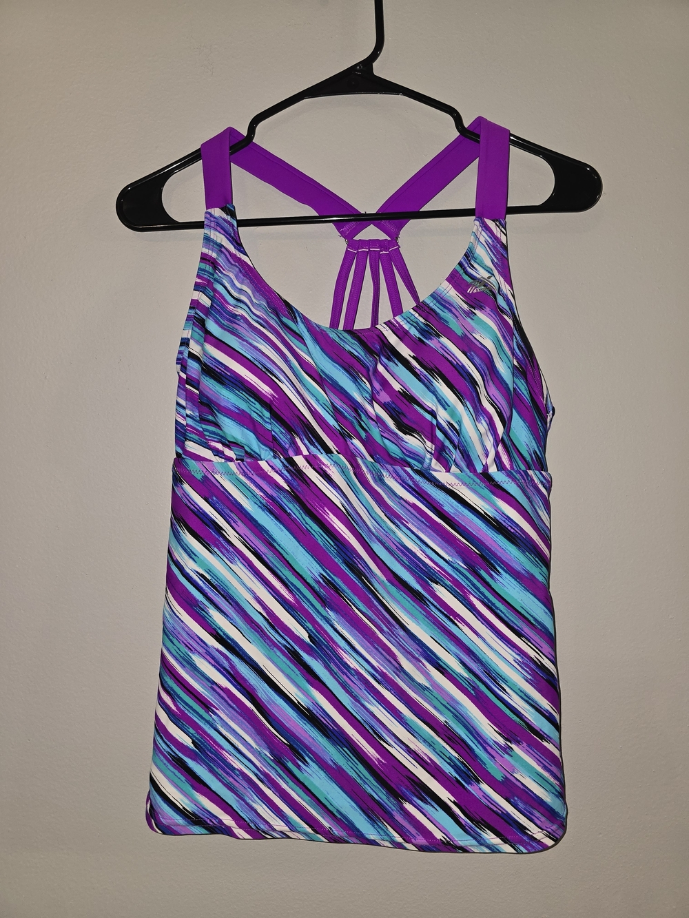 ZeroXposur Teal & Purple Striped Swim Tankini Top
